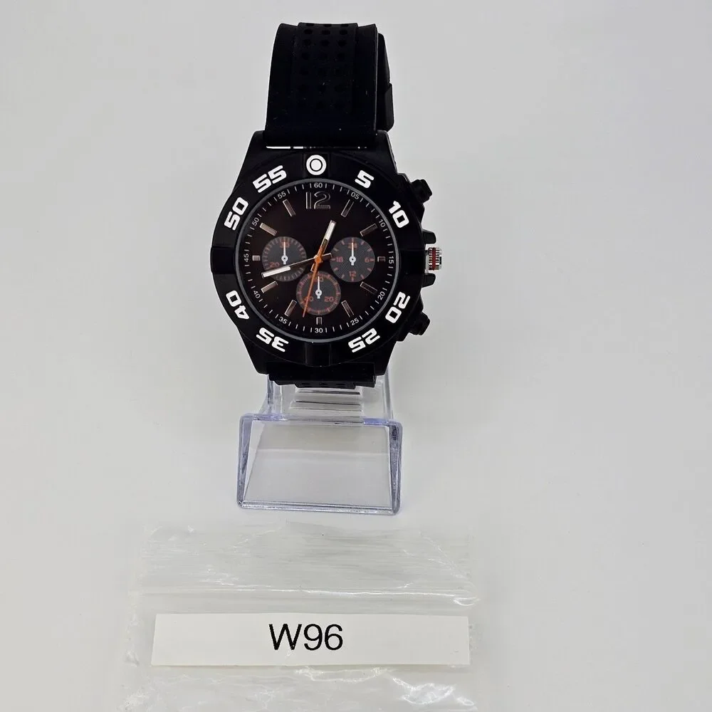 Men's Watch 50MM Black Dial Black Case Black Plastic Bands New Battery‎